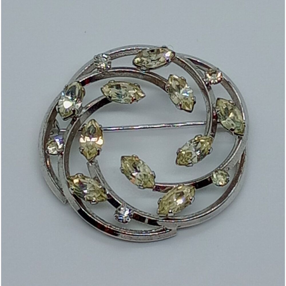 Vintage 1960s Van Dell Sterling Rhinestone Circle Brooch Pin